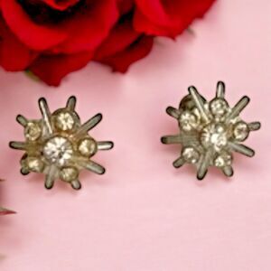 Vintage Silvertone Rhinestone Screwback Earrings, 0.5 Inch – Signed Nemo